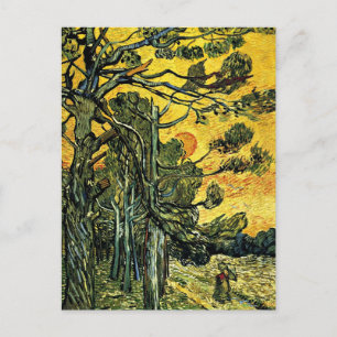 Pine Trees tegen een rode hemel Briefkaart