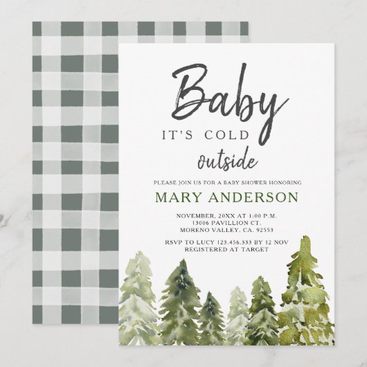 Pine Trees Winter Baby shower Kaart (Voorkant / Achterkant)