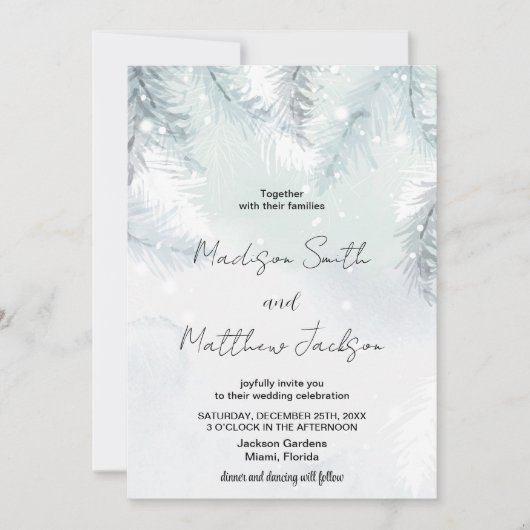 Pine White Neige Mariage Invitations (Devant)