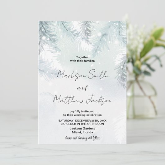 Pine White Neige Mariage Invitations (Debout devant)