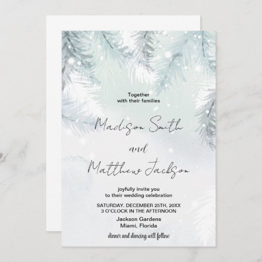 Pine White Neige Mariage Invitations (Devant / Derrière)