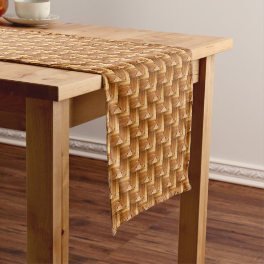 Pine Wood Herringbone Pattern Korte Tafelloper (Voorbeeld)