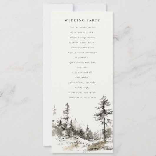 Pine Woods Paysage Sketch Programme de mariage (Dos)