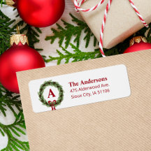 Pine Wreate Monogram Holiday Return Address
