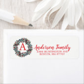 Pine Wreath Noël Monogramme Étiquette de adresse (En situation)