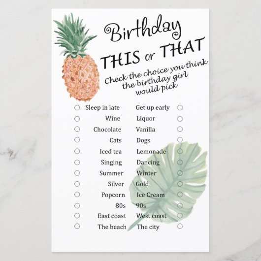 Pineappel Birthday dit of dat spel (Voorkant)