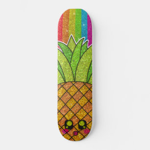 Pineappel Crown Gold Rainbow Glitter Sparkles Skateboard