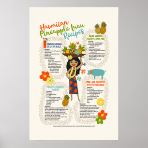 Pineappel Luau Hawaiian Hula Girl Recipes Poster