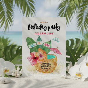 Pineappel Palm Hibiscus Tropical Birthday Party Kaart