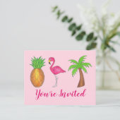 Pineappel palmboom voor partijuitnodiging roze fla uitnodiging briefkaart (Staand voorkant)