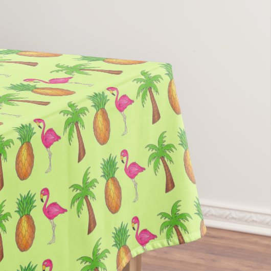 Pineappel Roze flamingo Palm tropische druk Tafelkleed (Voorbeeld)