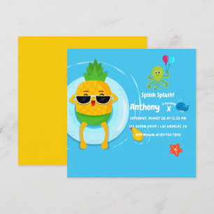 Pineappel Summer Splish Splash Kids Birthday Party Kaart