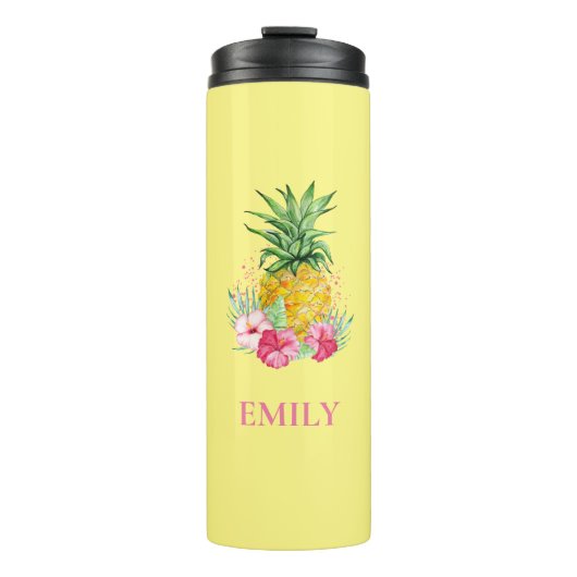 Pineappel Tropical Aloha Hawaii Persoonlijke naam Thermosbeker (Voorkant)