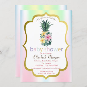 Pineappel Tropical Flowers Baby shower Invitation Kaart