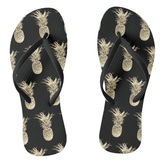 Pineappel Tropical Gold Black Pattern Teenslippers (Voetbed)