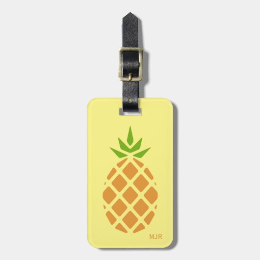 Pineappel Tropical Summer Custom Monogram Option Bagagelabel (Voorkant verticaal)