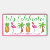 Pineappel van de Palmboom van de Birthday Flamingo Spandoek (Horizontaal)