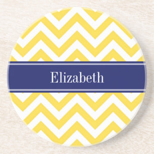 Pineappel White LG Chevron Navy Blue Name Monogram Zandsteen Onderzetter