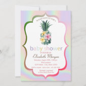 Pineappelbloemen Holografisch Baby shower Kaart (Voorkant)