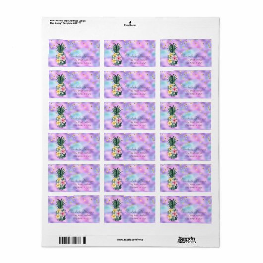 Pineappelbloemen Stippen Holografisch Iridescent Etiket (Full Sheet)
