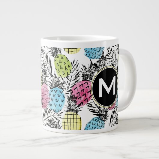 Pineappelgrunge-palmen | Monogram Jumbo Beker (Voorkant rechts)
