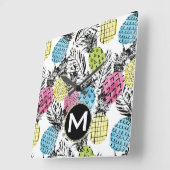 Pineappelgrunge-palmen | Monogram Vierkante Klok (Hoek)