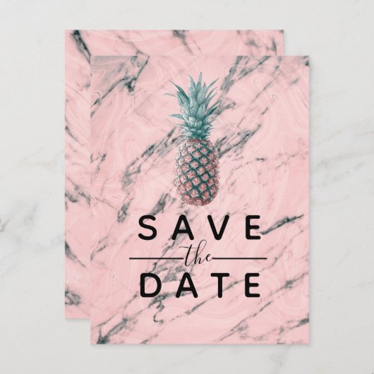 Pineappelroze marmer Modern Sparen de Datum Aankondigingskaart (Voorkant / Achterkant)