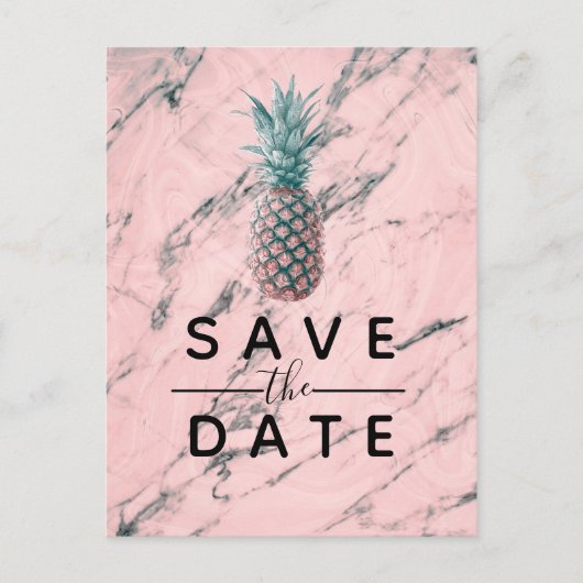 Pineappelroze marmer Modern Sparen de Datum Aankondigingskaart (Voorkant)