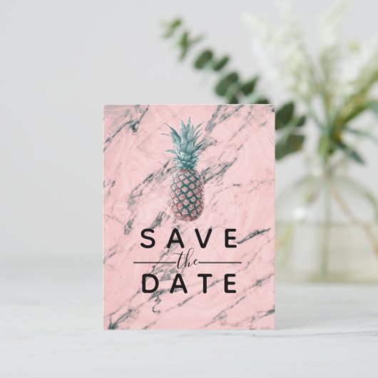 Pineappelroze marmer Modern Sparen de Datum Aankondigingskaart (Staand voorkant)
