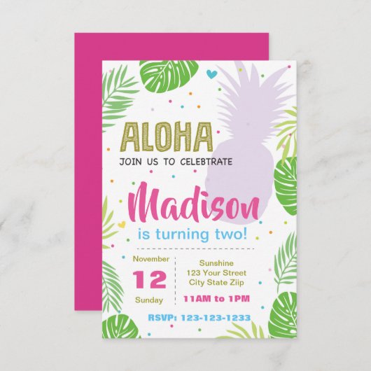 Pineapple Birthday Invite Kaart (Voorkant / Achterkant)