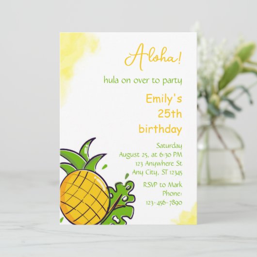 Pineapple birthday party invitation template (Debout devant)