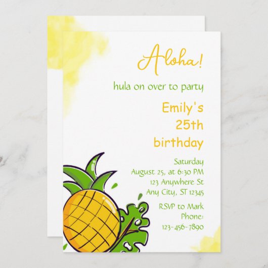 Pineapple birthday party invitation template (Devant / Derrière)
