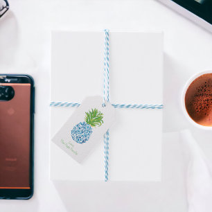 Pineapple Chinoiserie Blue White, gepersonaliseerd Cadeaulabel