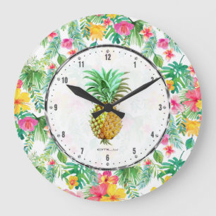 PineApple & Colorful Tropical Flowers Patroon Grote Klok