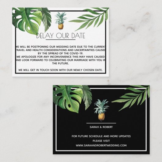 Pineapple Delight Tropisch Loof Vertraag De Datum Informatiekaartje (Voorkant / Achterkant)