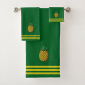 Pineapple Fruit, Three Stripes on Forest Green Bad Handdoek (Insitu)
