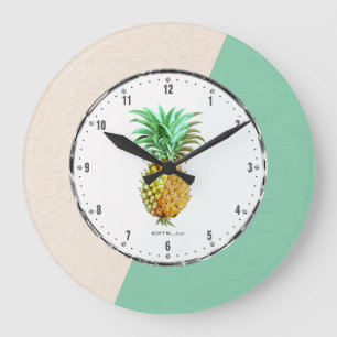 PineApple & Geometric Beige & Green Linen Grote Klok