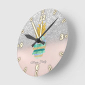 Pineapple Green Glitter Silver Glitter Bokeh Ronde Klok (Hoek)