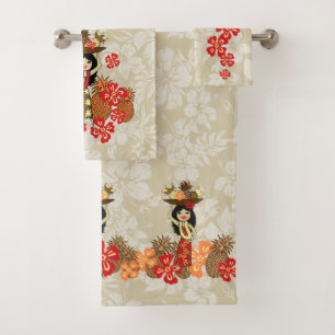 Pineapple Luau Hawaiian Hula Girl Coordinate-Tan Bad Handdoek