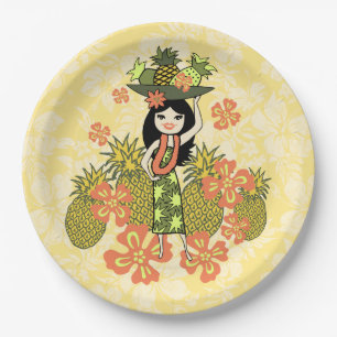 Pineapple Luau Hawaiian Hula Girl Papieren Bordje