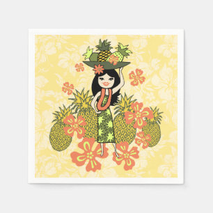 Pineapple Luau Hawaiian Hula Girl Servetten