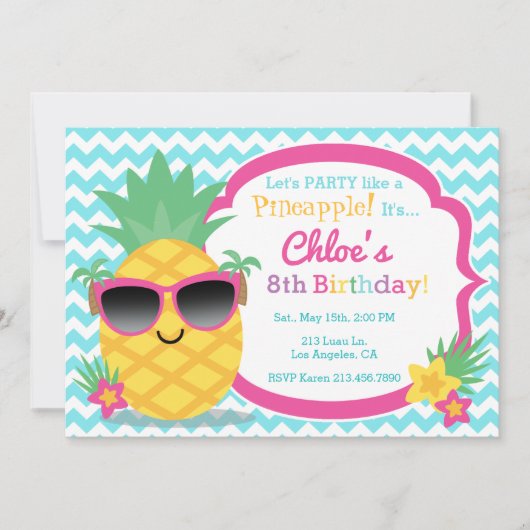 Pineapple Luau verjaardagsfeestje uitnodiging (Voorkant)