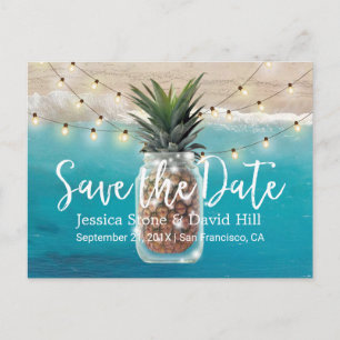 Pineapple Mason Jar Beach Weddenschap Save the Dat Aankondigingskaart