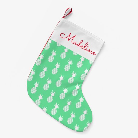 Pineapple Mint Pattern | Jouw namen toevoegen Kleine Kerstsok (Voorkant (Hangend))