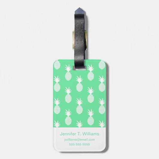 Pineapple Mint Pattern | Monogram Bagagelabel (Achterkant verticaal)