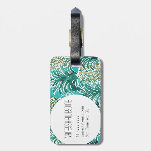 PINEAPPLE O'CLOCK Tropical Whimsical Waterverf Bagagelabel (Achterkant verticaal)