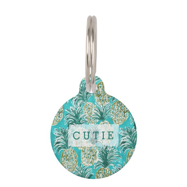 PINEAPPLE O'CLOCK Tropical Whimsical Waterverf Huisdierpenning (Voorkant)