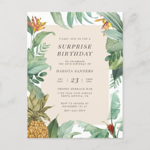 Pineapple Tropics Floral Surprise Birthday Party Uitnodiging Briefkaart