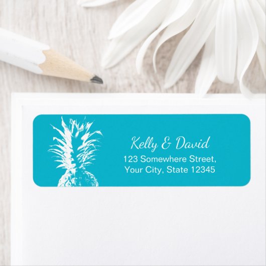 Pineapple Turquoise Tropical Wedding Etiket (Insitu)