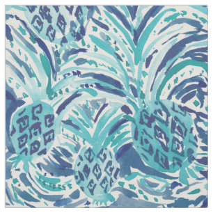 PINEAPPLE WAVE Blue Painterly Waterverf Stof